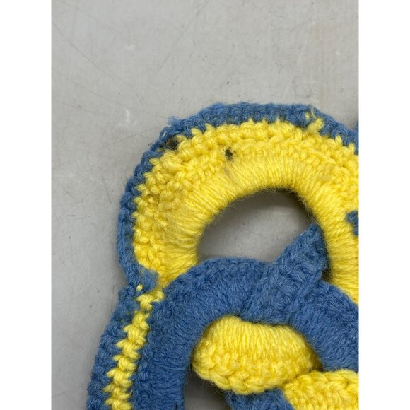 vintage crocheted amish style knot pot holder trivet blue yellow 8" READ - Picture 6 of 10